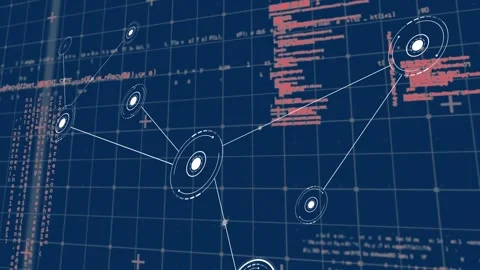 Animation of connected dots and computer language with grid pattern over Stock Footage 327902144