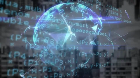 Animation of connected dots and globe over computer programming language on 動画素材 325963141