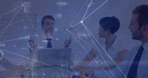 Animation of connected dots and graphs, binary codes, building, diverse Stock Footage 330255738