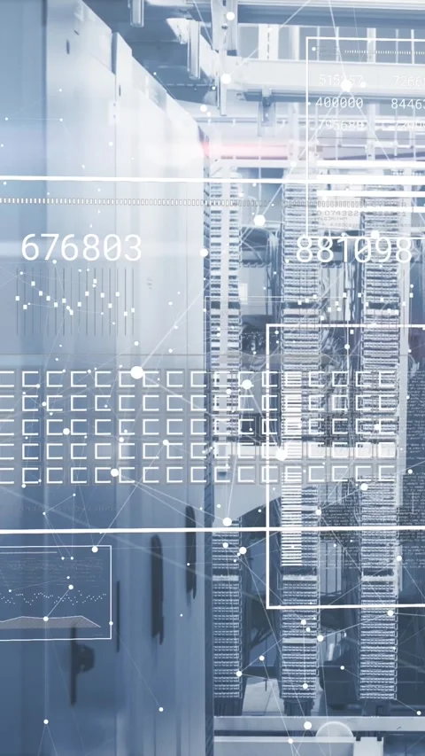 Animation of connected dots and screens with number changing over data server Stock Footage 344525743