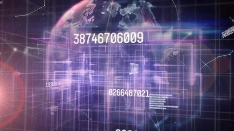 Animation of connected dots forming globe and cryptography with illuminated Stock Footage 246961297