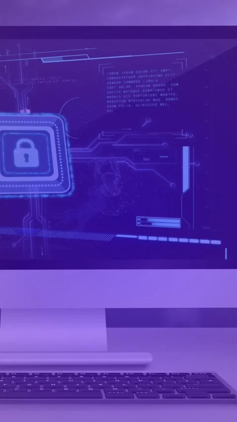 Animation of connected dots forming globe, padlock and computer language in Stock Footage 319822333