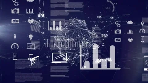 Animation of connected dots forming gloves over multiple computer icons against Stock Footage 329517724
