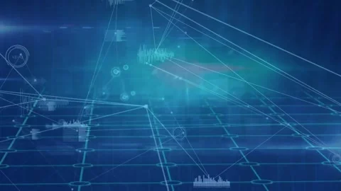 Animation of connected dots, graph icons, multiple texts on abstract pattern Stock Footage 257068811