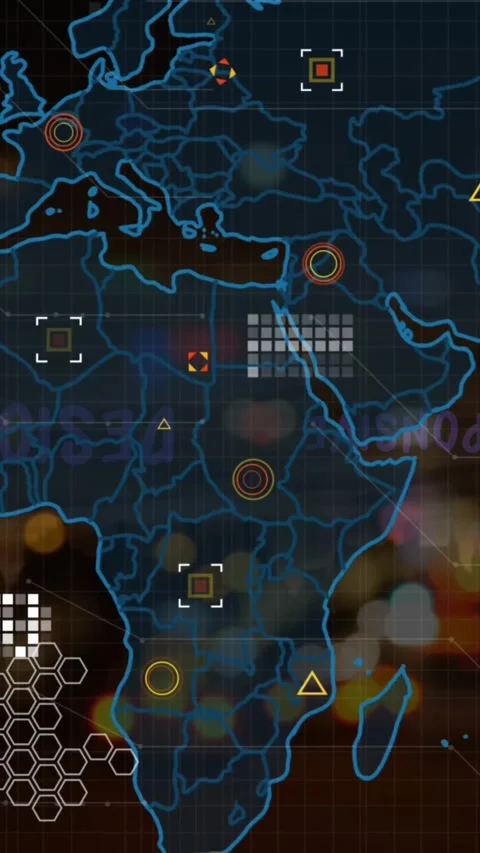 Animation of connected dots, hexagon patterns, map over defocused vehicles Stock Footage 321580901