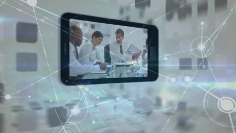 Animation of connected dots over diverse business people and engineers in Stock Footage 329696791