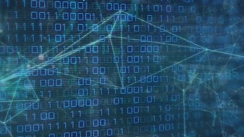 Animation of connected dots over looping binary codes against abstract Stock Footage 246530499