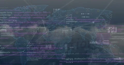 Animation of connected dots, programming language and maps over above view of Stock Footage 327274396