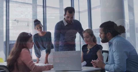 Animation of connected icons and programming language over diverse coworkers Vidéo 229435101