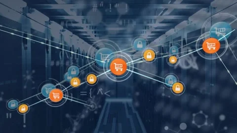 Animation of connected icons, binary codes, symbols and nucleotides against Stock Footage 329770495