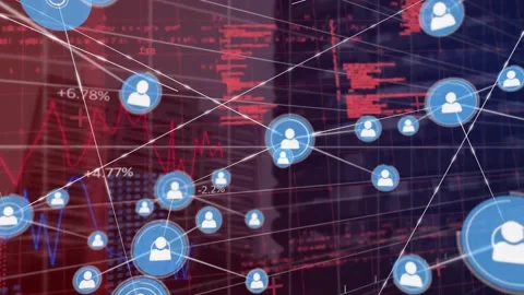 Animation of connected icons with changing numbers and computer language over Stock Footage 329032181