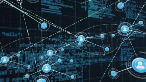 Animation of connected icons, computer language and dna helix against black Stock Footage 330172068