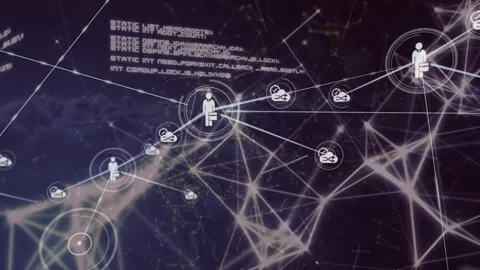 Animation of connected icons, connected dots and computer language over black Stock Footage 326752274