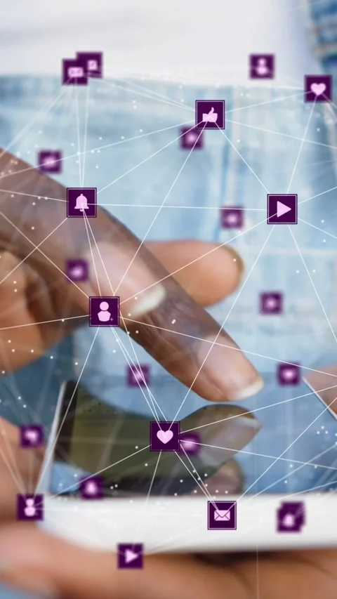 Animation of connected icons forming globe over midsection of african american Stock Footage 344243939