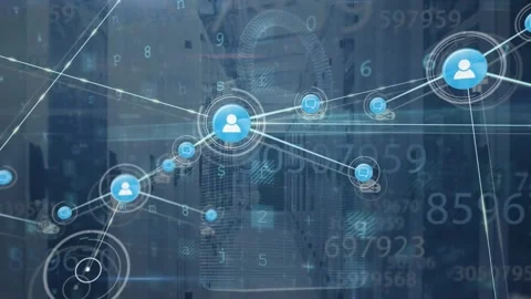 Animation of connected icons, multiple texts, padlock, letters and symbols over Stock Footage 329418100