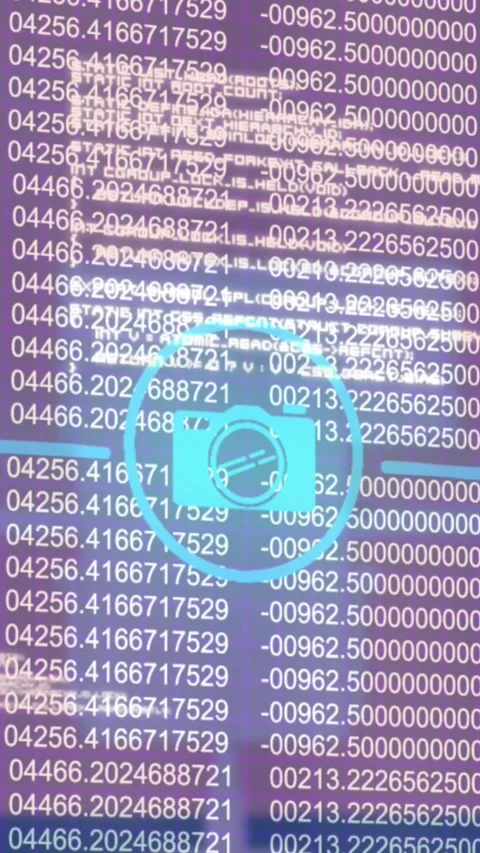 Animation of connected icons over changing numbers, programming language against 動画素材 321625636