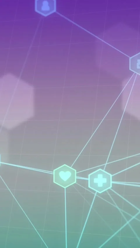 Animation of connected icons over hexagons and grid pattern against abstract Stock Footage 344803312