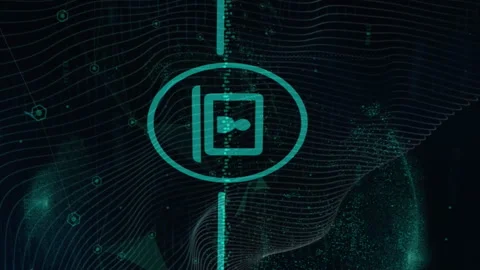 Animation of connected icons over wave pattern against graph and globe on black Stock Footage 312848192