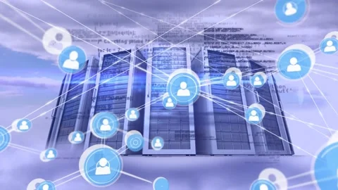 Animation of connected icons with programming language and data storage cabins Vidéo 221803303