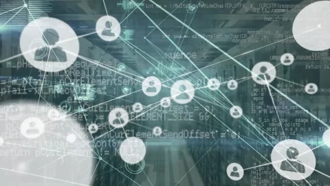 Animation of connected icons, programming language, graph icon, lens flare over Stock Footage 325774430