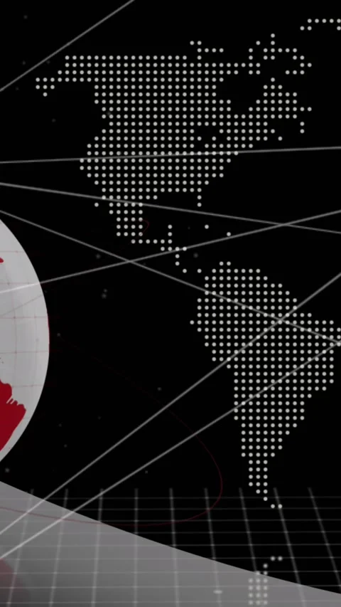 Animation of connected icons with rotating globe and map over black background Stock Footage 344774993