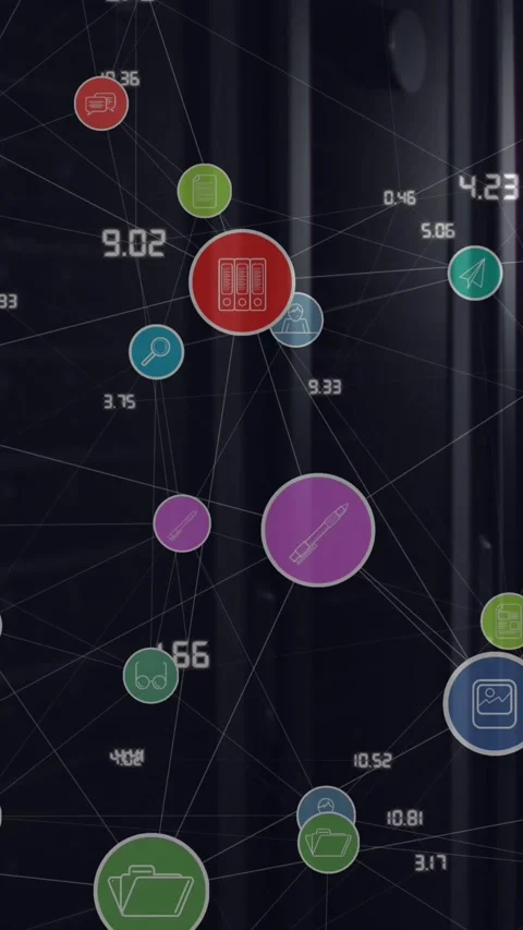 Animation of connected mobile application and numbers over data server room Stock Footage 321039297