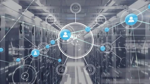 Animation of connected multiple icons around circle and programming language Stock Footage 326304311