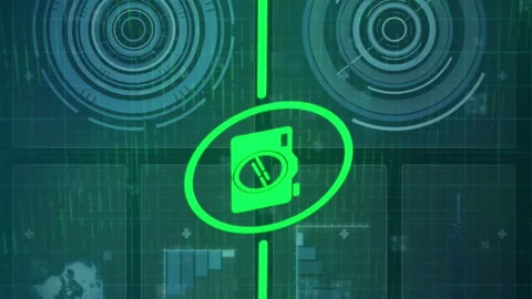 Animation of connected padlock and media icons over data processing and graphs Video stock 312509448