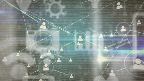 Animation of connected profile icons over computer icons and binary codes Stock Footage 238420262