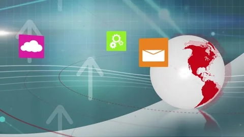 Animation of connecting dots with icons, globe and arrows on digital interface Stock Footage 330731949