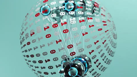 Animation of connecting dots over globe of binary coding spinning against blue Stock Footage 312395013