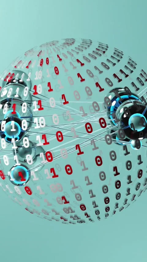 Animation of connecting dots over globe of binary coding spinning against blue Stock Footage 321111437