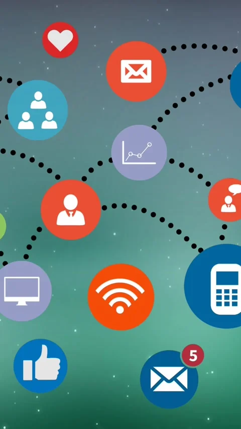 Animation of connecting mobile application icons over abstract background Stock Footage 343888230