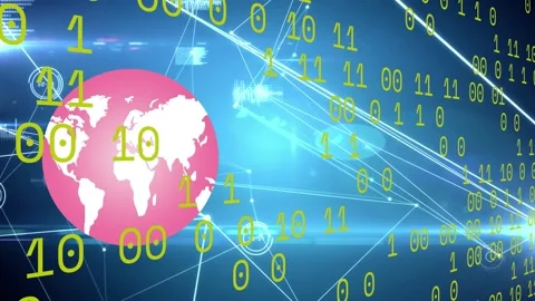 Animation of connections and binary code over globe on blue background Stock Footage 327444289
