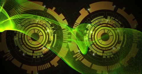Animation of connections and data processing over cogs spinning on black Stock Footage 306820539