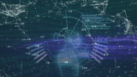 Animation of connections and data processing over human body model on navy Stock Footage 327899974
