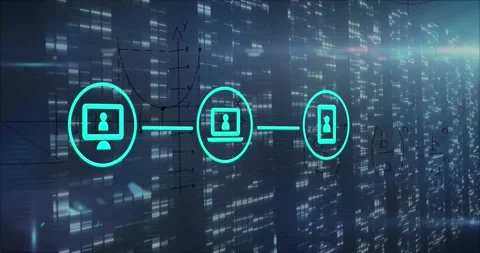 Animation of connections and data processing over servers Stock Footage 328457087
