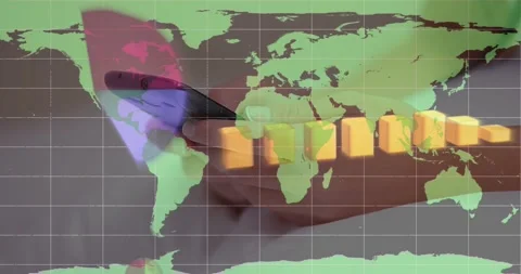 Animation of connections and data processing over world map Stock Footage 329295443