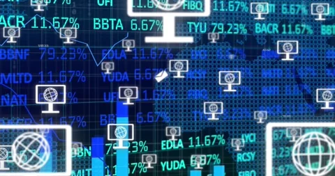 Animation of connections and data processing over world map Stock Footage 329356476