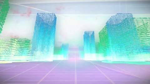 Animation of connections and data processing over 3d cityscape Stock Footage 329923758