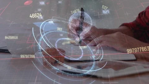 Animation of connections and data processing over schoolgirl learning Stock Footage 329971879