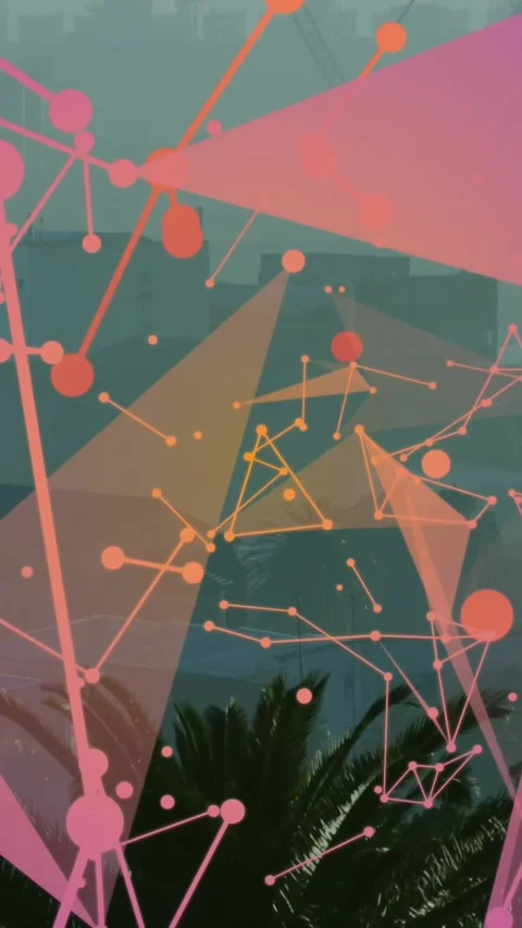 Animation of connections and data processing over cityscape Stock Footage 344369880