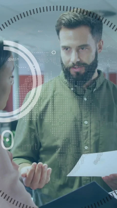 Animation of connections and data processing over business people in office Stock Footage 344556809
