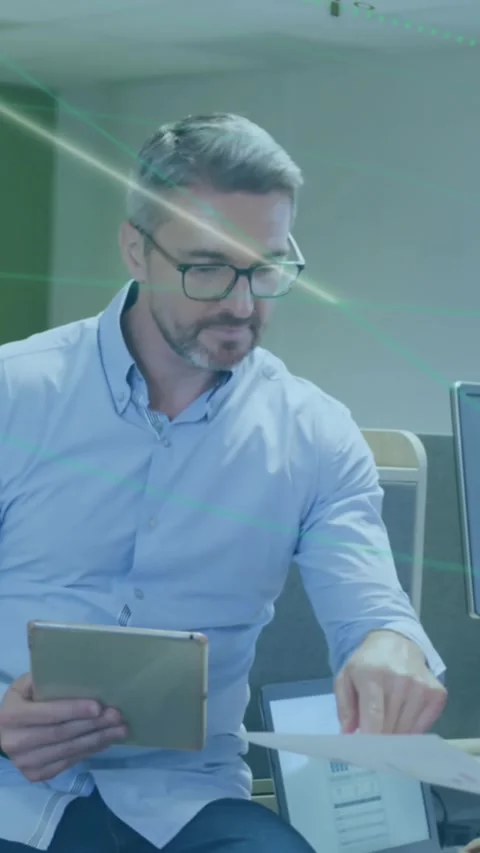 Animation of connections and data processing over business people in office Stock Footage 344594319