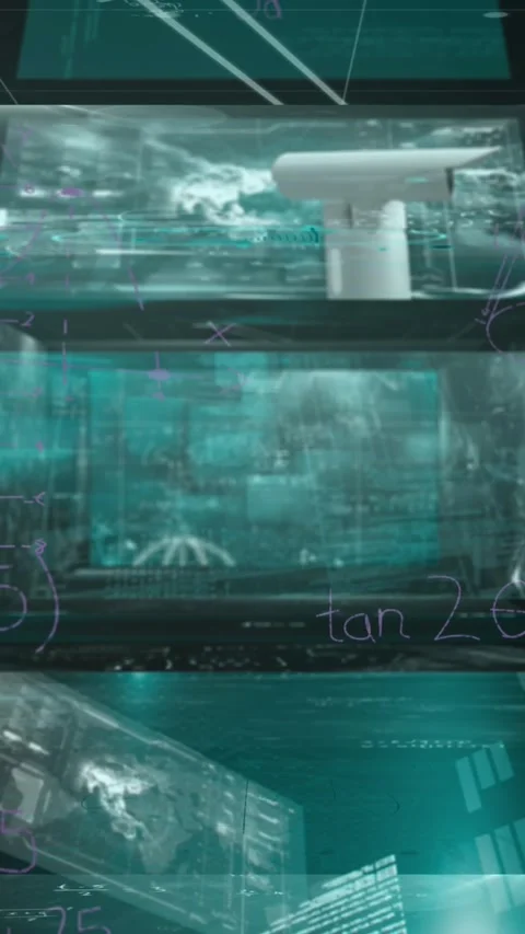 Animation of connections and data processing over screens Stock Footage 344669216