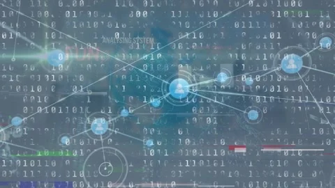 Animation of connections, lights and binary code on dark space Stock Footage 328086942