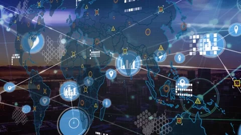 Animation of connections over world map ... | Stock Video | Pond5