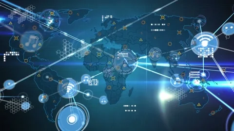 Animation of connections over world map ... | Stock Video | Pond5