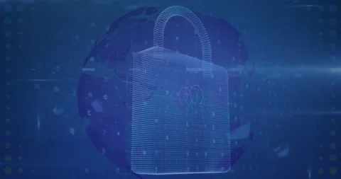 Animation of connections servers padlock and pattern over blue background 库存影片 207794742