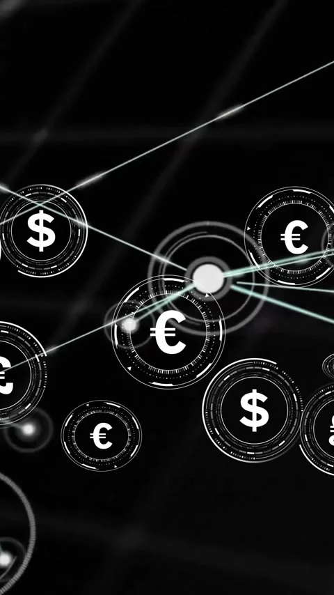 Animation of connections with symbols and data processing over world map on Stock Footage 343824297